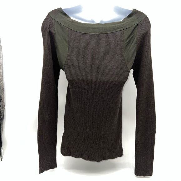 Gucci Olive and Brown Long Sleeve Ribbed Knit Top Shirt Made in Italy-Size L - Picture 6 of 12